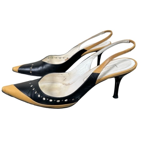 SERGIO ROSSI Vintage Two-Toned Leather Pointed Toe Slingback Pumps - Picture 5 of 9